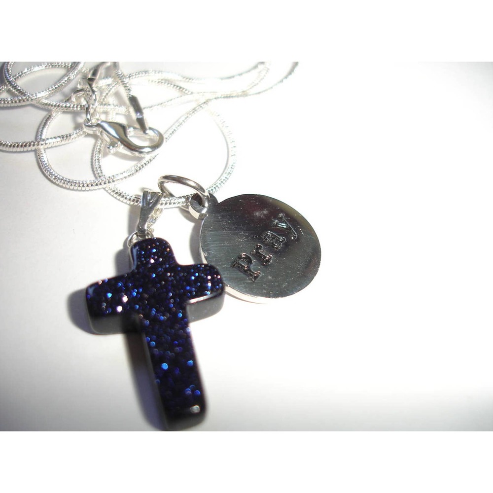 Goldstone Cross Pray Necklace Religious - Picture 4 of 9